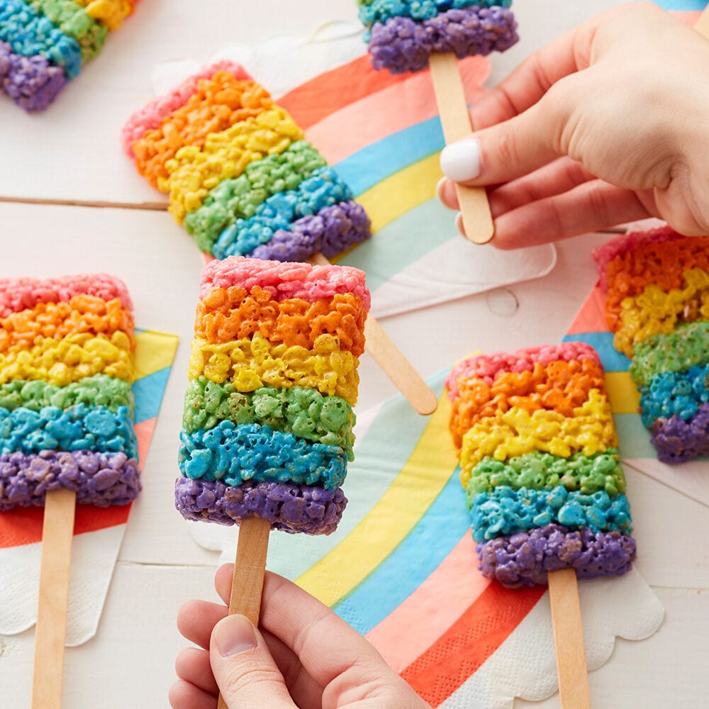 Rainbow colored rice popsicles